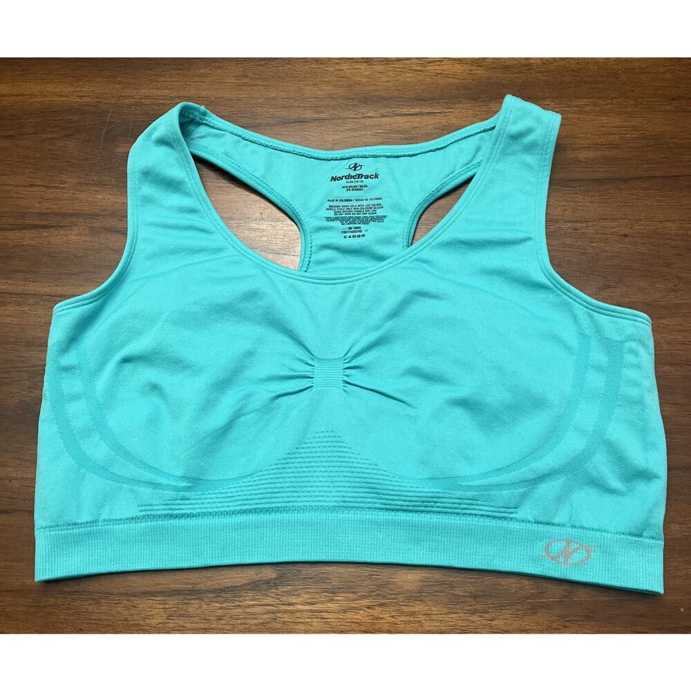 NordicTrack Unpadded Sports Bra Teal Sz XL Athleisure Comfy Yoga Athlete Boho